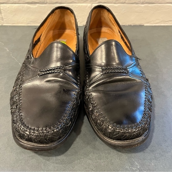 Mezlan sz 11.5 black leather woven panel loafers